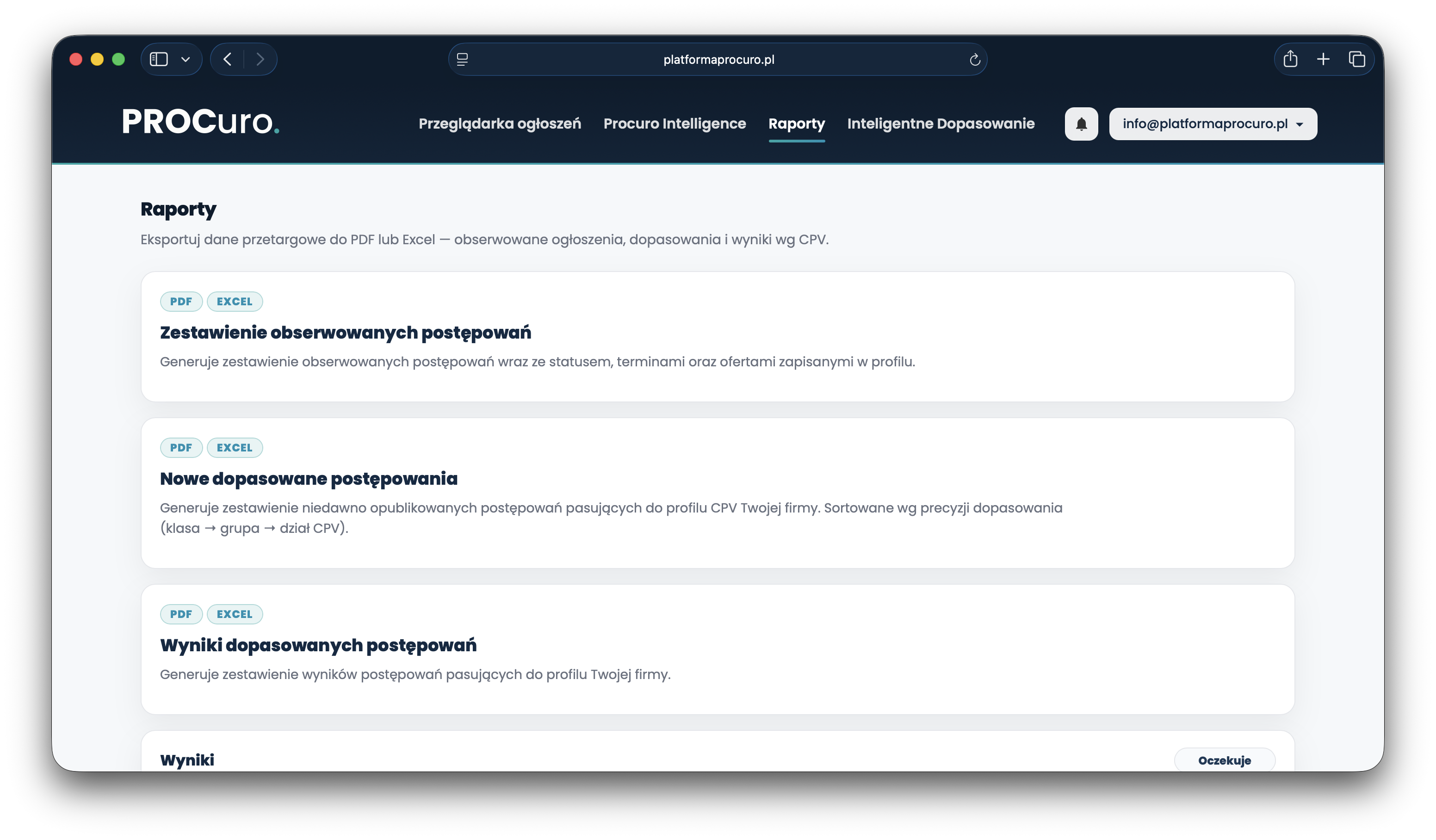 Procuro — raporty